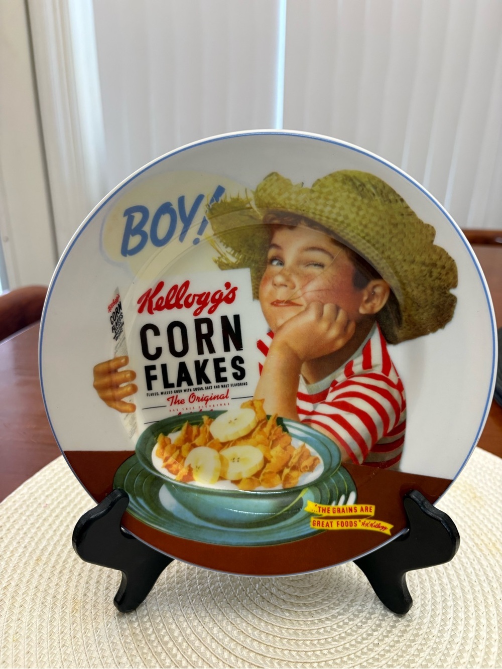 Vintage Kellogg’s Farmer Boy Corn Flakes Decorative Plate - White, Red, Green
